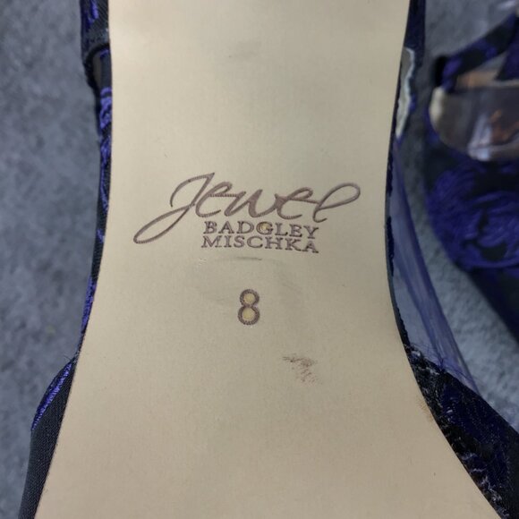 Jewel by Badgley Mischka Blue Floral Pumps Women's Sz 8 Rhinestone Strappy Party - Picture 14 of 14